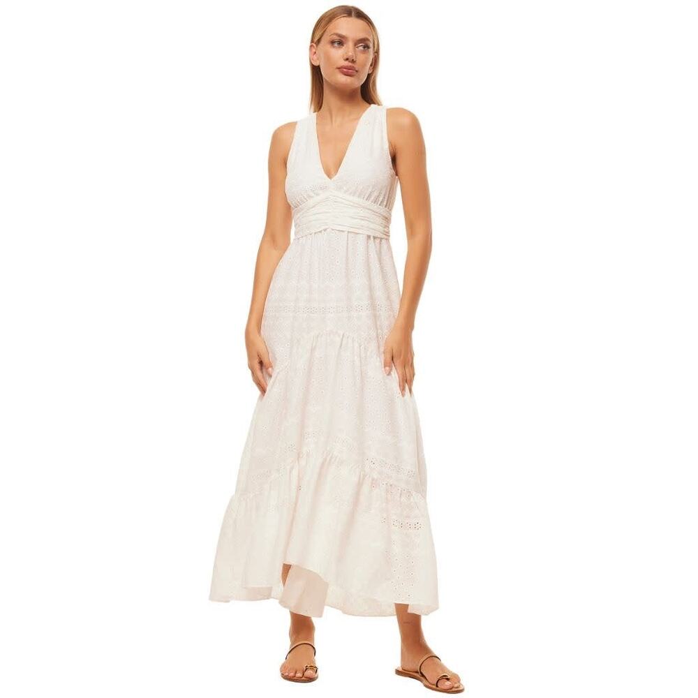 MISA Los Angeles KSENIA Boho White Eyelet Peasant Casual Flowy Maxi $410 NWT S